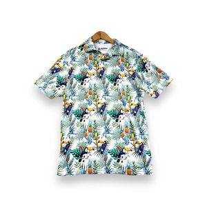 Royal and Awesome Men's Golf Polo Shirt Tropical Bird All Over Print Size M